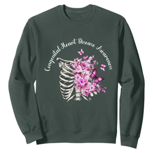 CHD Awareness Sweatshirt Congenital Heart Disease Awareness Floral Rib Cage TS11 Dark Forest Green Print Your Wear