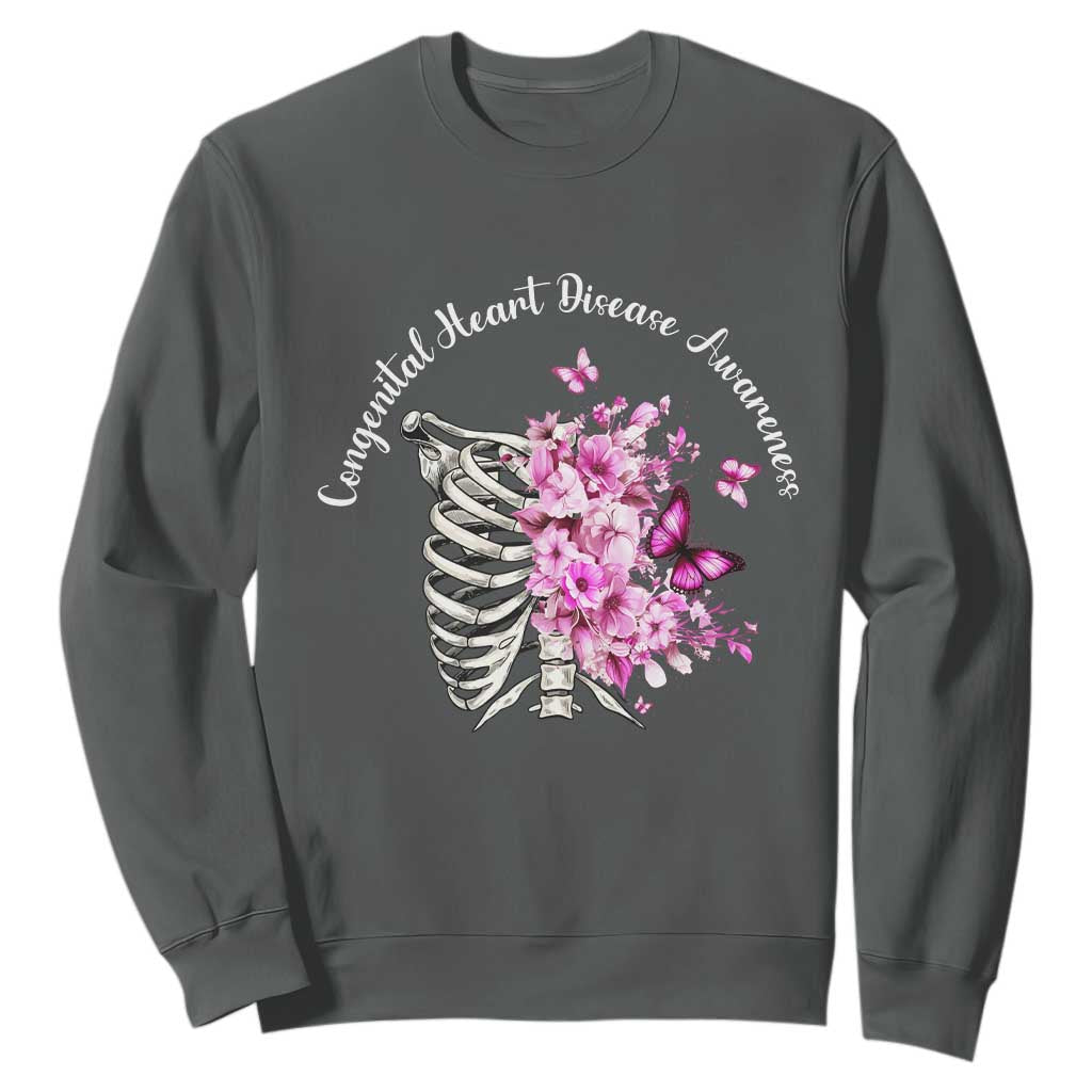 CHD Awareness Sweatshirt Congenital Heart Disease Awareness Floral Rib Cage TS11 Dark Heather Print Your Wear