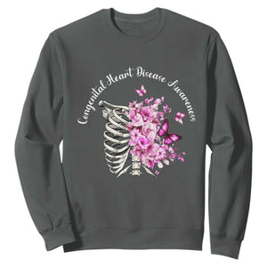 CHD Awareness Sweatshirt Congenital Heart Disease Awareness Floral Rib Cage TS11 Dark Heather Print Your Wear