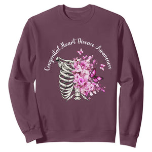 CHD Awareness Sweatshirt Congenital Heart Disease Awareness Floral Rib Cage TS11 Maroon Print Your Wear