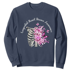 CHD Awareness Sweatshirt Congenital Heart Disease Awareness Floral Rib Cage TS11 Navy Print Your Wear