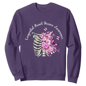CHD Awareness Sweatshirt Congenital Heart Disease Awareness Floral Rib Cage TS11 Purple Print Your Wear