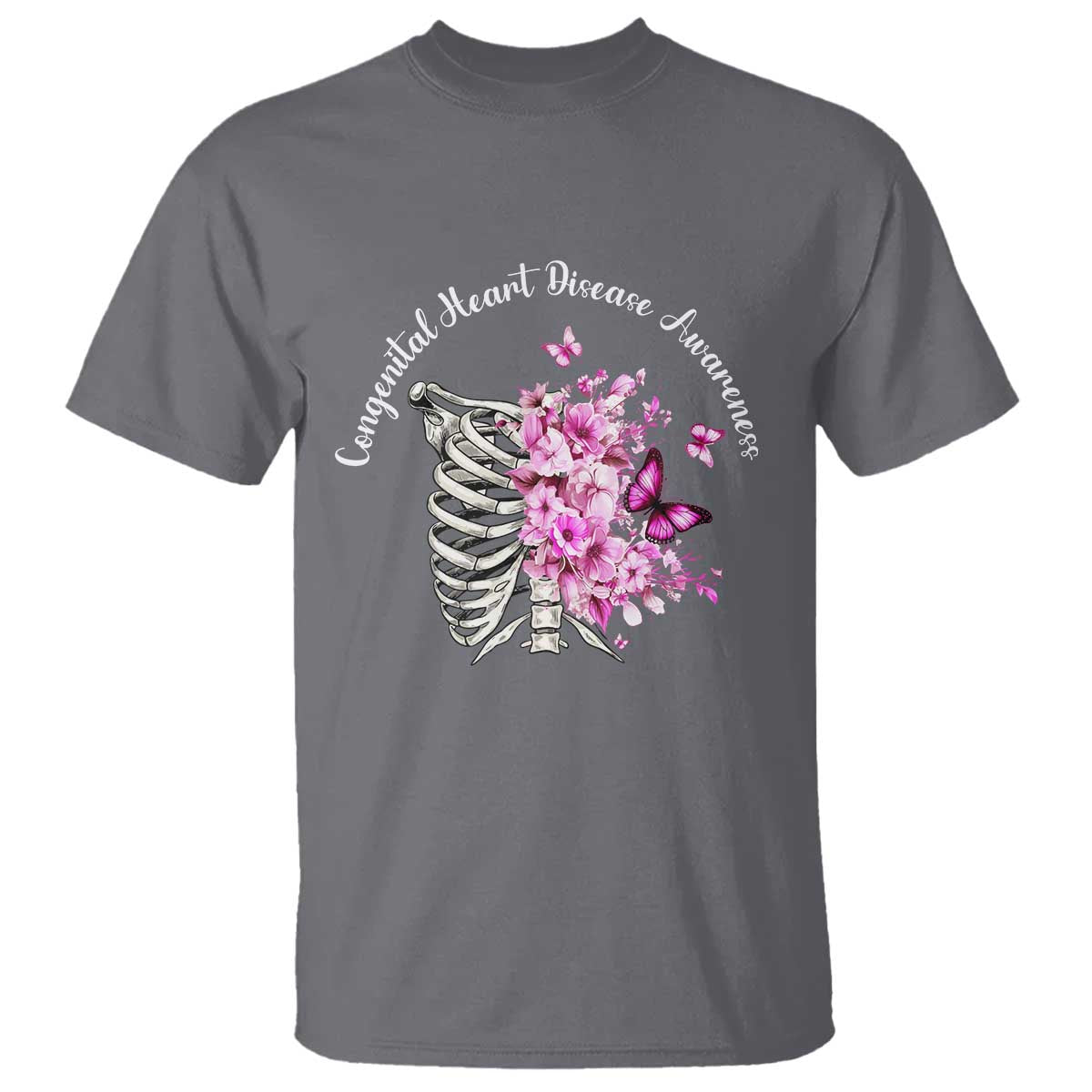 CHD Awareness T Shirt Congenital Heart Disease Awareness Floral Rib Cage TS11 Charcoal Print Your Wear