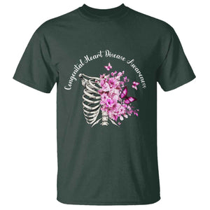 CHD Awareness T Shirt Congenital Heart Disease Awareness Floral Rib Cage TS11 Dark Forest Green Print Your Wear