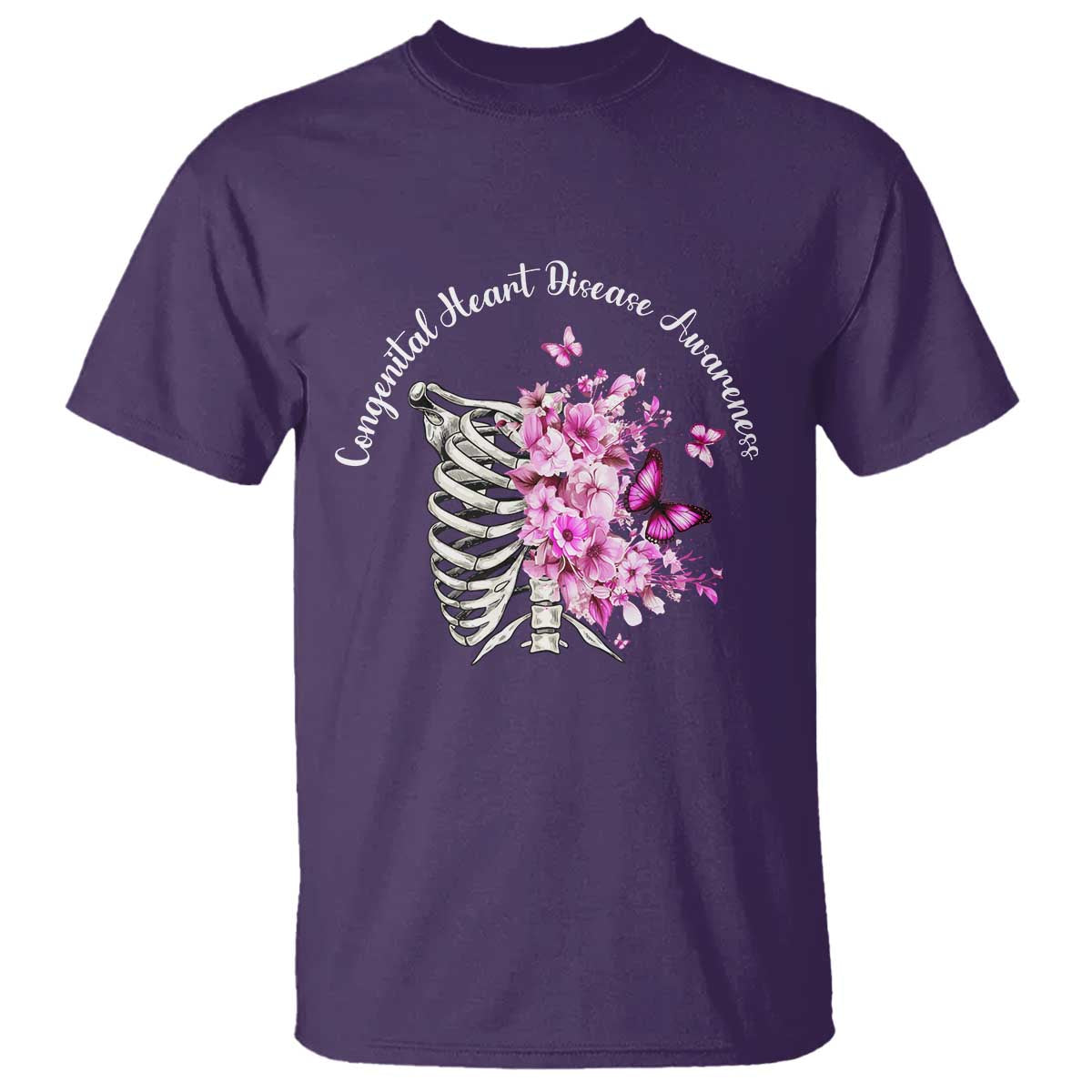 CHD Awareness T Shirt Congenital Heart Disease Awareness Floral Rib Cage TS11 Purple Print Your Wear