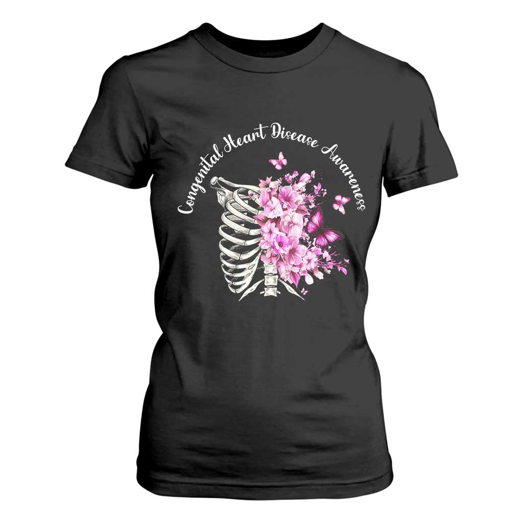 CHD Awareness T Shirt For Women Congenital Heart Disease Awareness Floral Rib Cage TS11 Black Print Your Wear