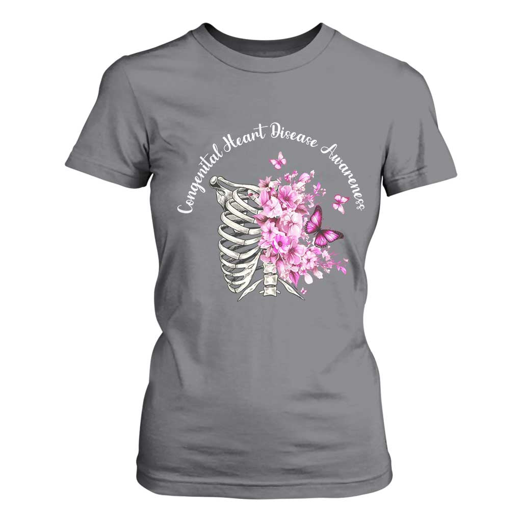 CHD Awareness T Shirt For Women Congenital Heart Disease Awareness Floral Rib Cage TS11 Charcoal Print Your Wear