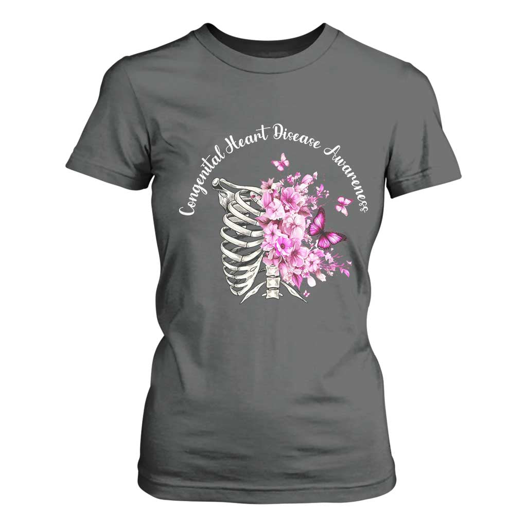 CHD Awareness T Shirt For Women Congenital Heart Disease Awareness Floral Rib Cage TS11 Dark Heather Print Your Wear