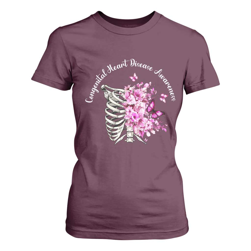 CHD Awareness T Shirt For Women Congenital Heart Disease Awareness Floral Rib Cage TS11 Maroon Print Your Wear