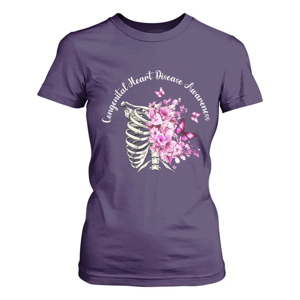 CHD Awareness T Shirt For Women Congenital Heart Disease Awareness Floral Rib Cage TS11 Purple Print Your Wear