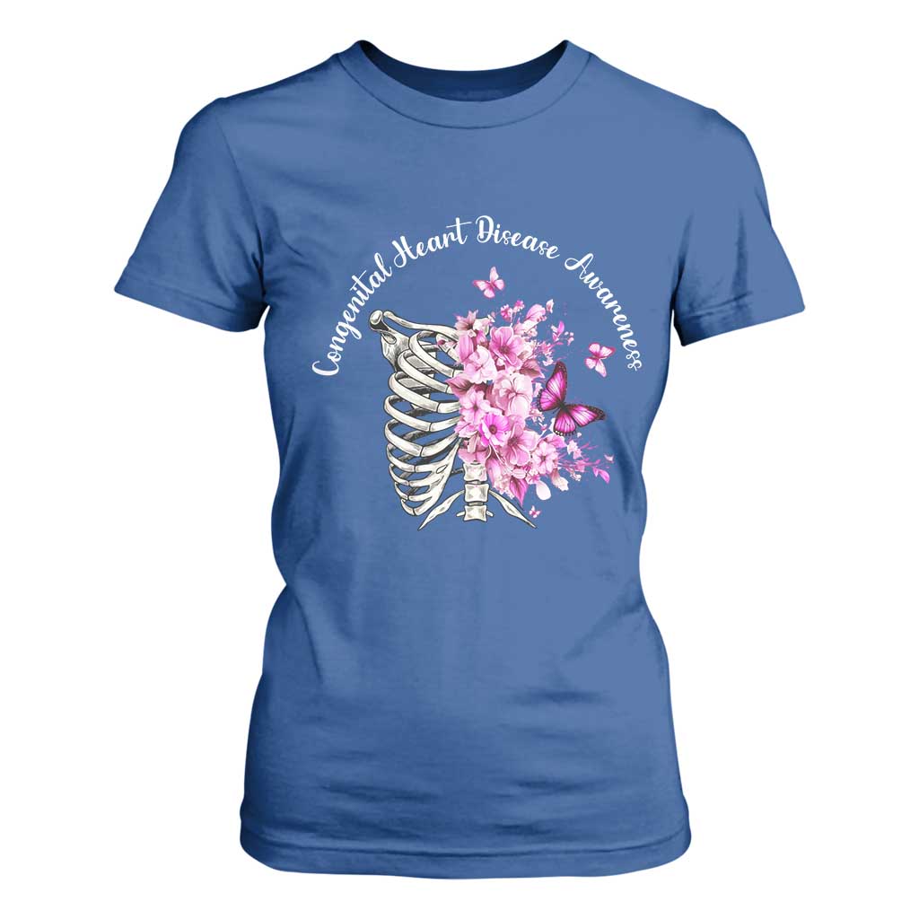 CHD Awareness T Shirt For Women Congenital Heart Disease Awareness Floral Rib Cage TS11 Royal Blue Print Your Wear