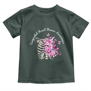 CHD Awareness Toddler T Shirt Congenital Heart Disease Awareness Floral Rib Cage TS11 Dark Forest Green Print Your Wear
