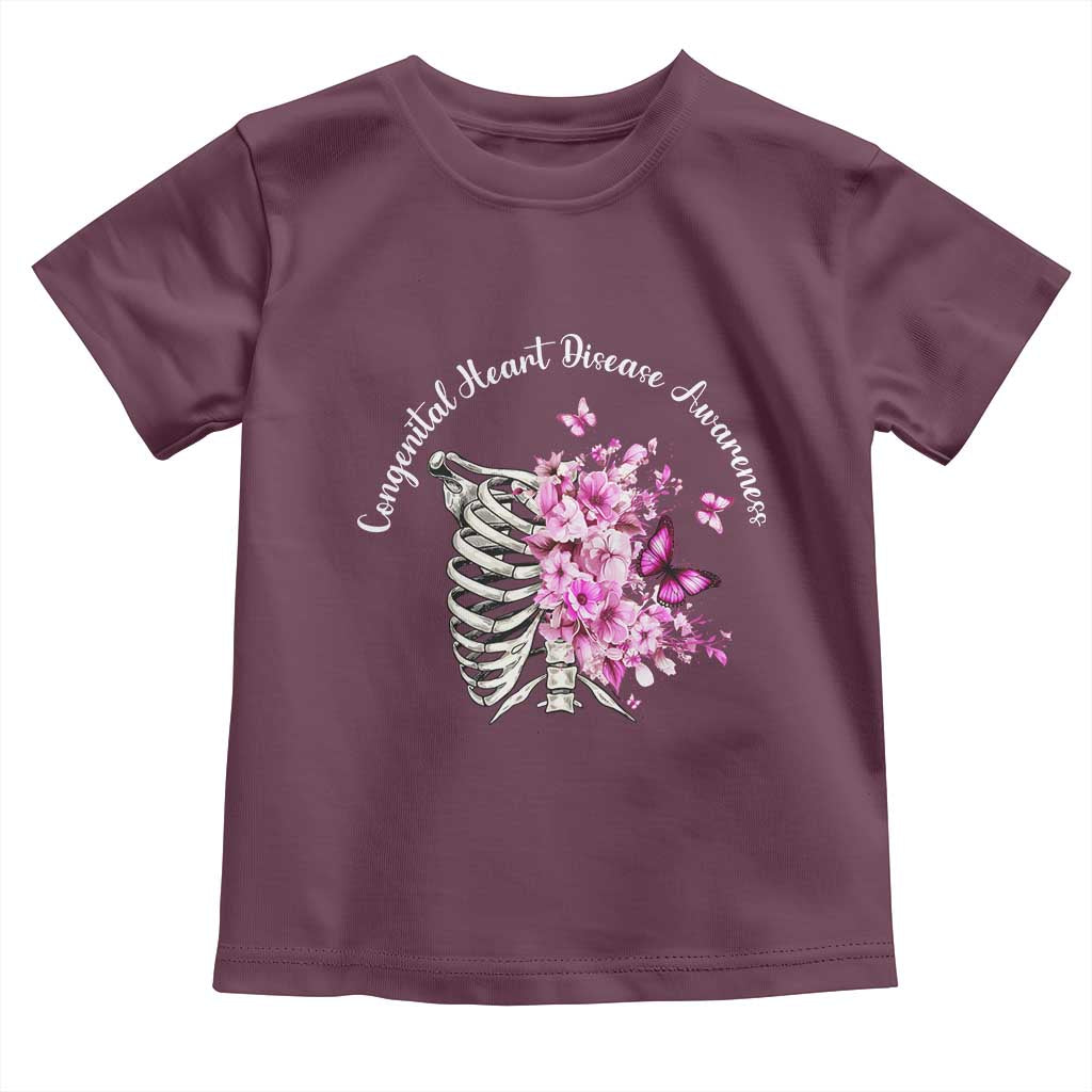 CHD Awareness Toddler T Shirt Congenital Heart Disease Awareness Floral Rib Cage TS11 Maroon Print Your Wear