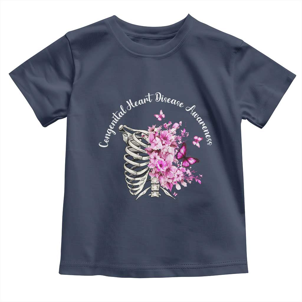 CHD Awareness Toddler T Shirt Congenital Heart Disease Awareness Floral Rib Cage TS11 Navy Print Your Wear