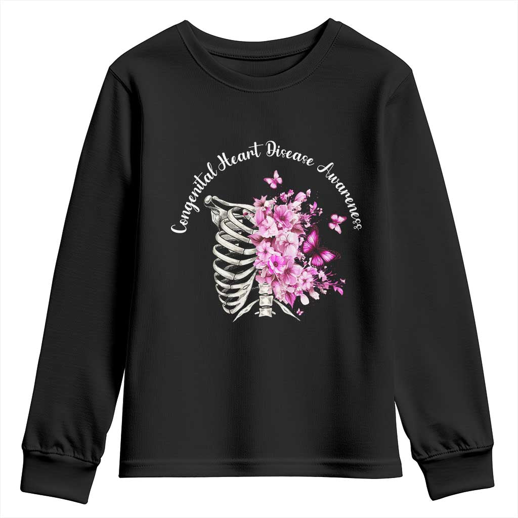 CHD Awareness Youth Sweatshirt Congenital Heart Disease Awareness Floral Rib Cage TS11 Black Print Your Wear