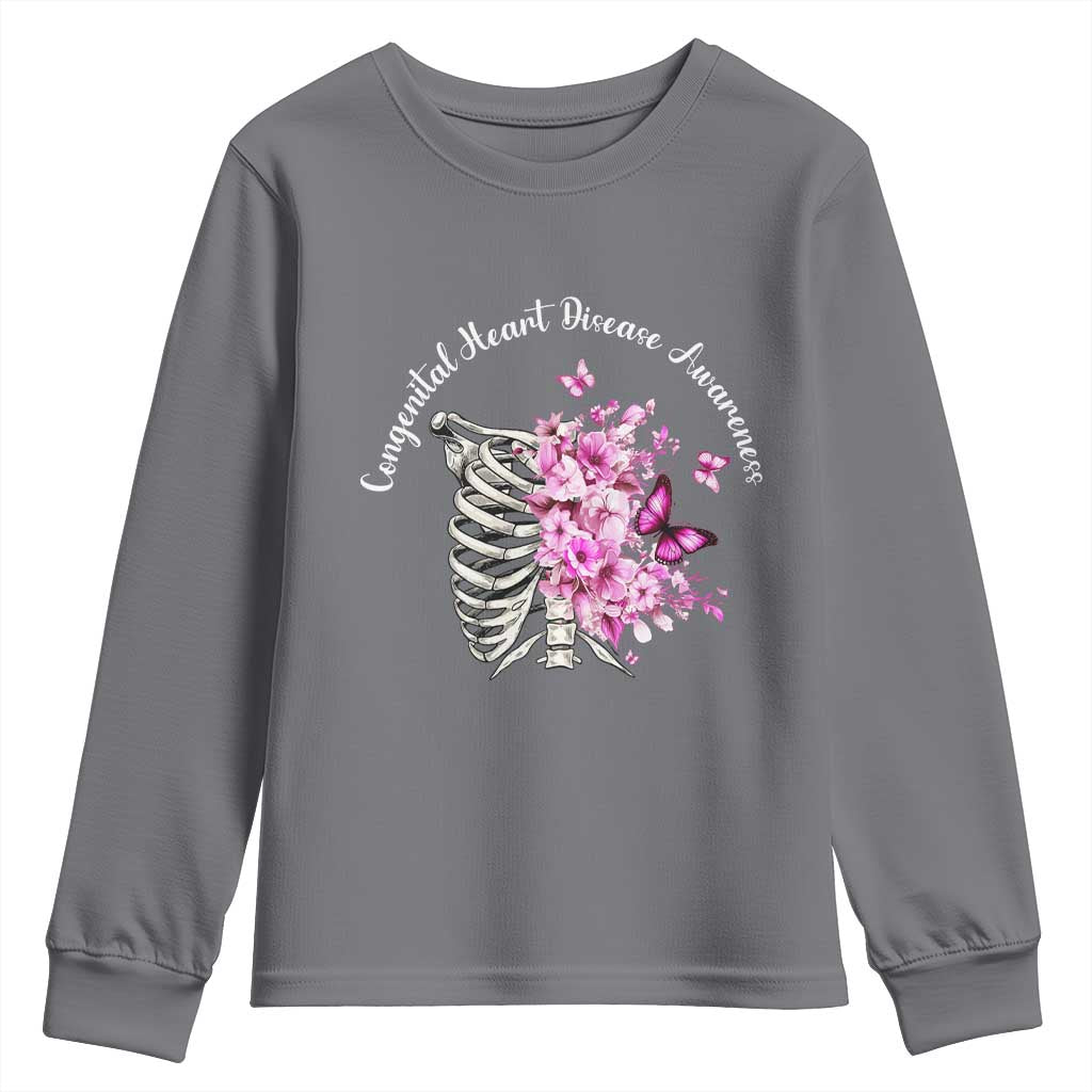 CHD Awareness Youth Sweatshirt Congenital Heart Disease Awareness Floral Rib Cage TS11 Charcoal Print Your Wear