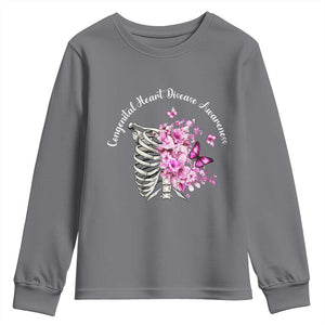 CHD Awareness Youth Sweatshirt Congenital Heart Disease Awareness Floral Rib Cage TS11 Charcoal Print Your Wear