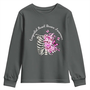 CHD Awareness Youth Sweatshirt Congenital Heart Disease Awareness Floral Rib Cage TS11 Dark Heather Print Your Wear