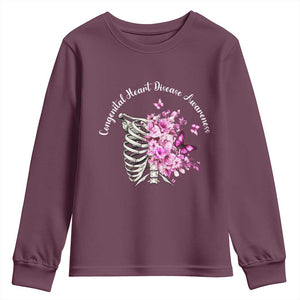CHD Awareness Youth Sweatshirt Congenital Heart Disease Awareness Floral Rib Cage TS11 Maroon Print Your Wear