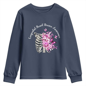 CHD Awareness Youth Sweatshirt Congenital Heart Disease Awareness Floral Rib Cage TS11 Navy Print Your Wear