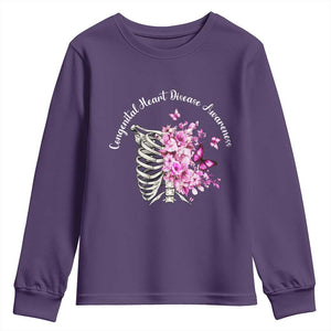 CHD Awareness Youth Sweatshirt Congenital Heart Disease Awareness Floral Rib Cage TS11 Purple Print Your Wear
