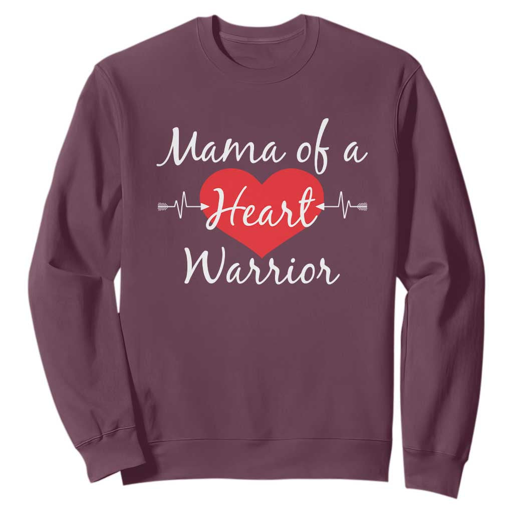 Mama Of A Heart Warrior Sweatshirt CHD Awareness Heart TS11 Maroon Print Your Wear