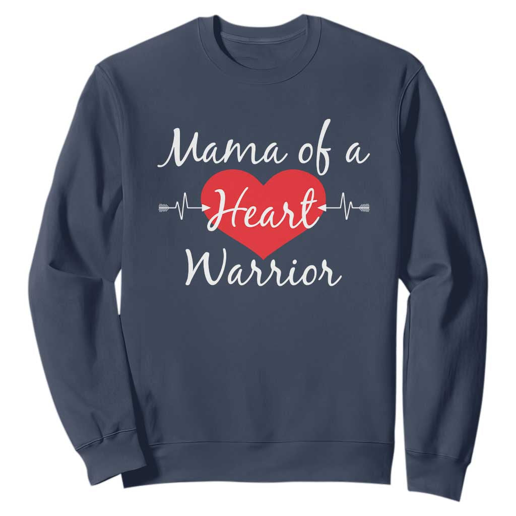 Mama Of A Heart Warrior Sweatshirt CHD Awareness Heart TS11 Navy Print Your Wear