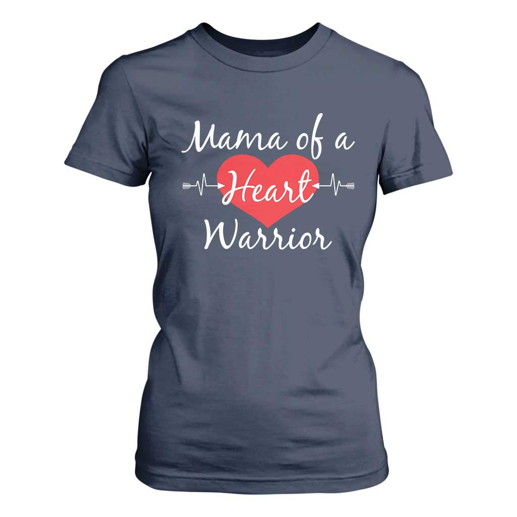 Mama Of A Heart Warrior T Shirt For Women CHD Awareness Heart TS11 Navy Print Your Wear
