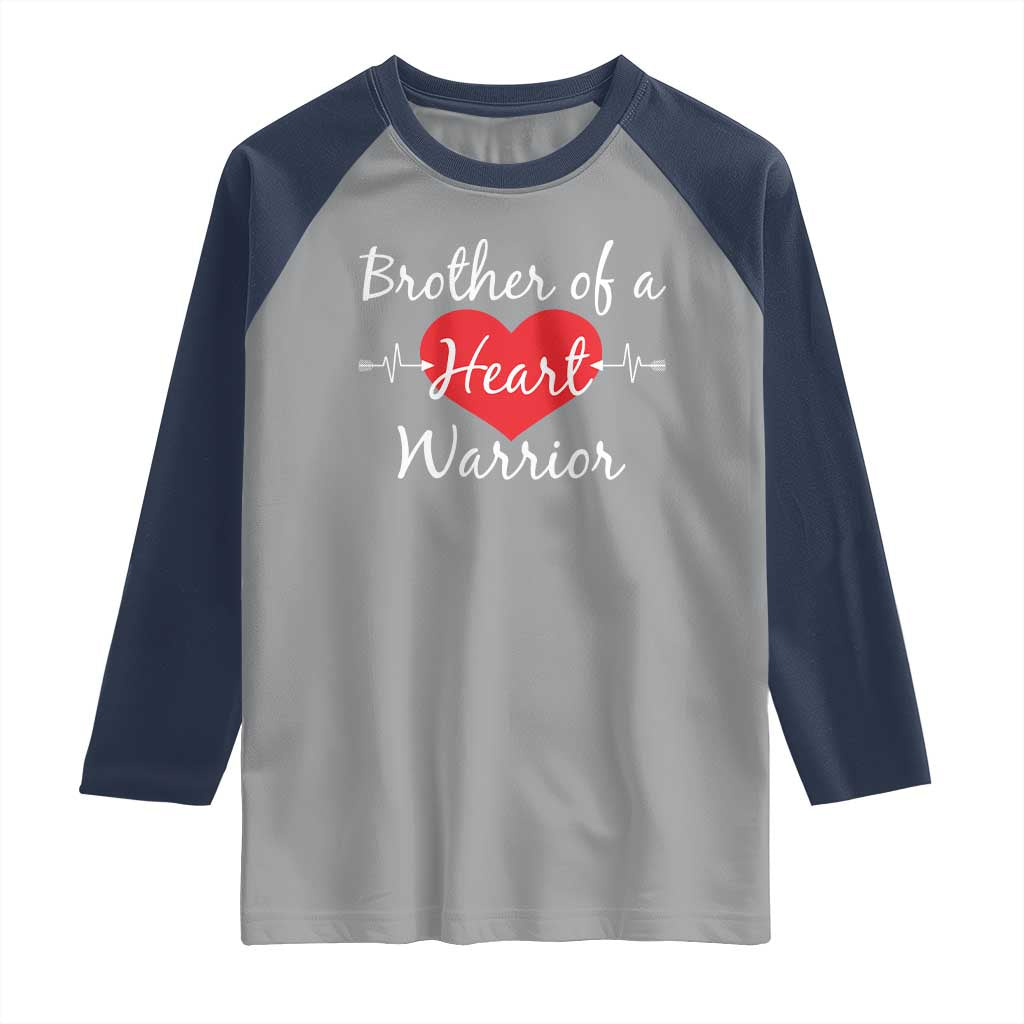 Brother Of A Heart Warrior Raglan Shirt CHD Awareness Heart TS11 Sport Gray Navy Print Your Wear