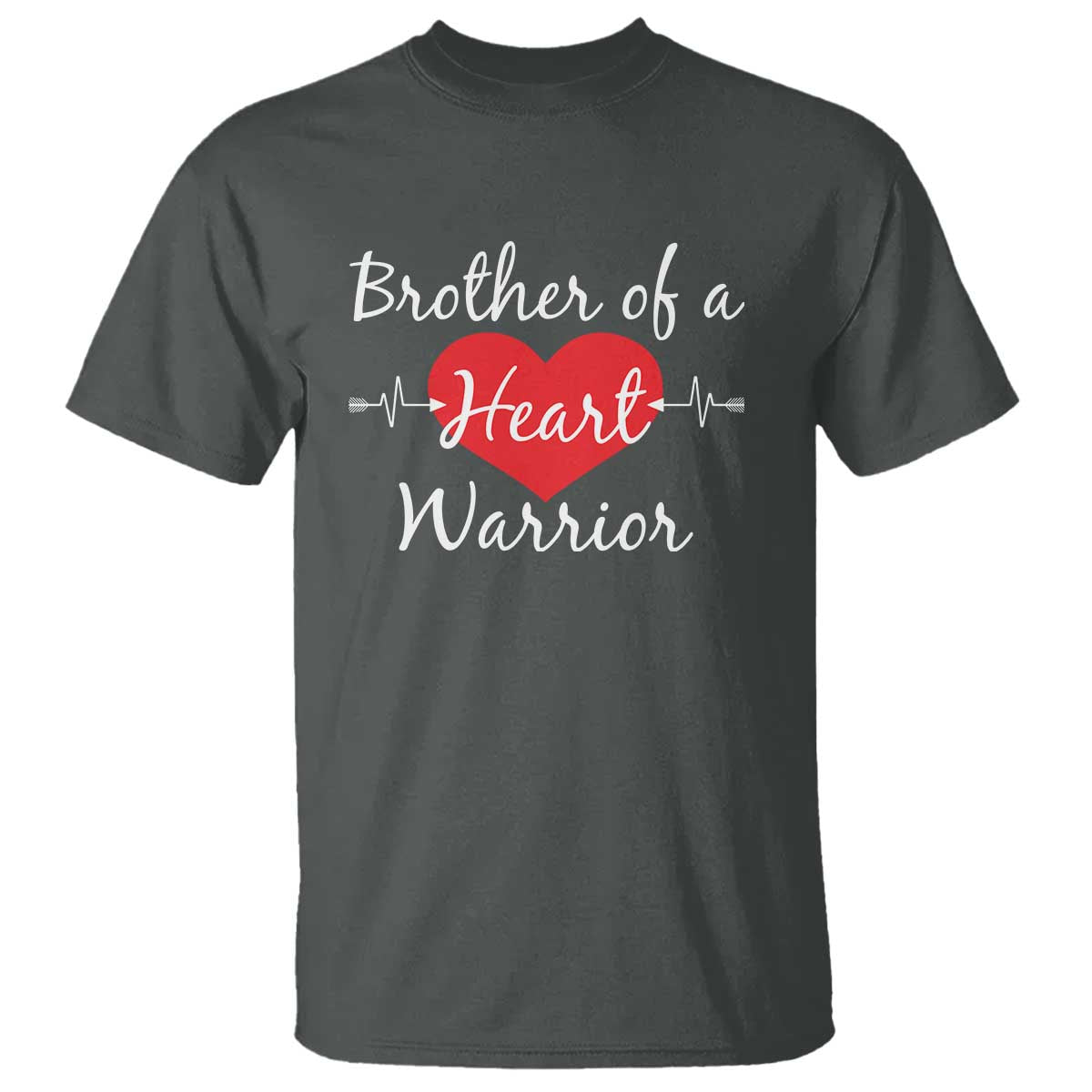 Brother Of A Heart Warrior T Shirt CHD Awareness Heart TS11 Dark Heather Print Your Wear