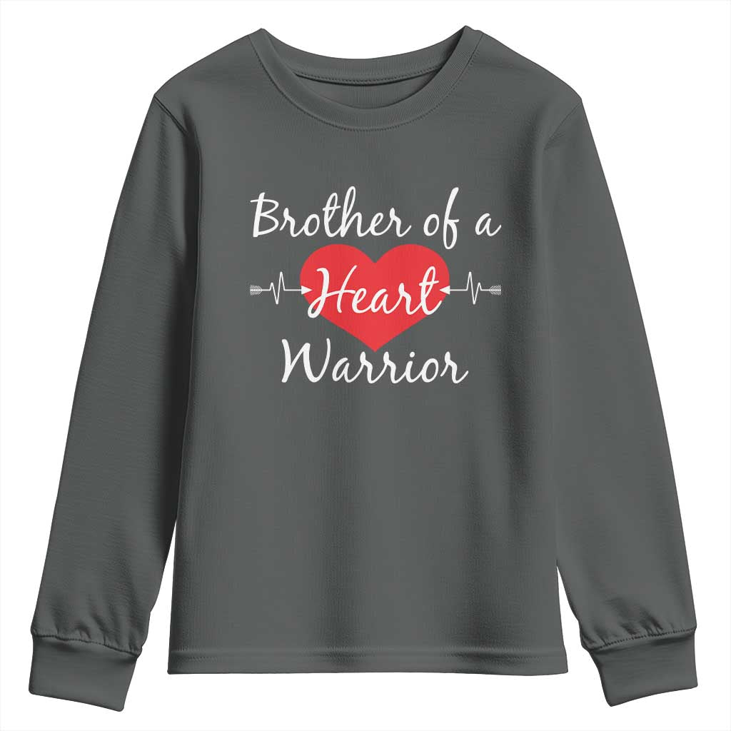 Brother Of A Heart Warrior Youth Sweatshirt CHD Awareness Heart TS11 Dark Heather Print Your Wear