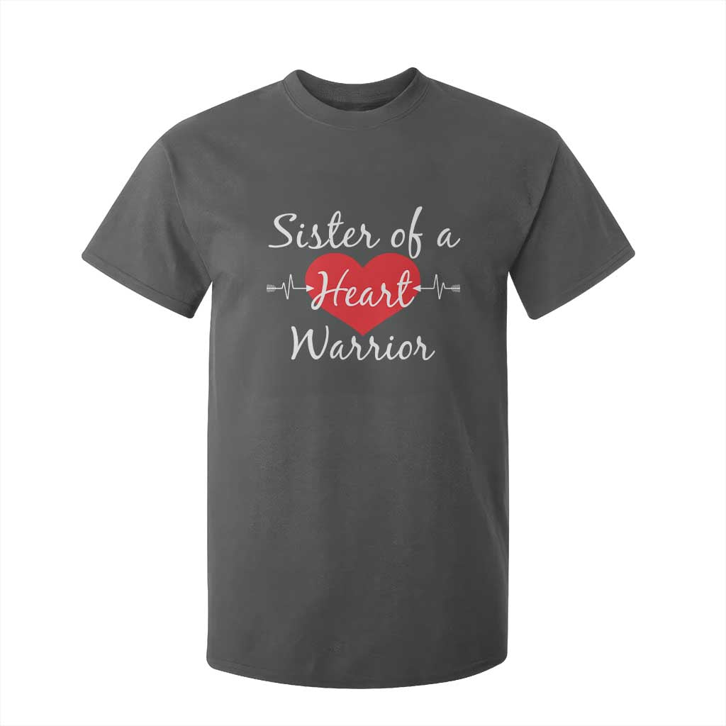 Sister Of A Heart Warrior T Shirt For Kid CHD Awareness Heart TS11 Dark Heather Print Your Wear