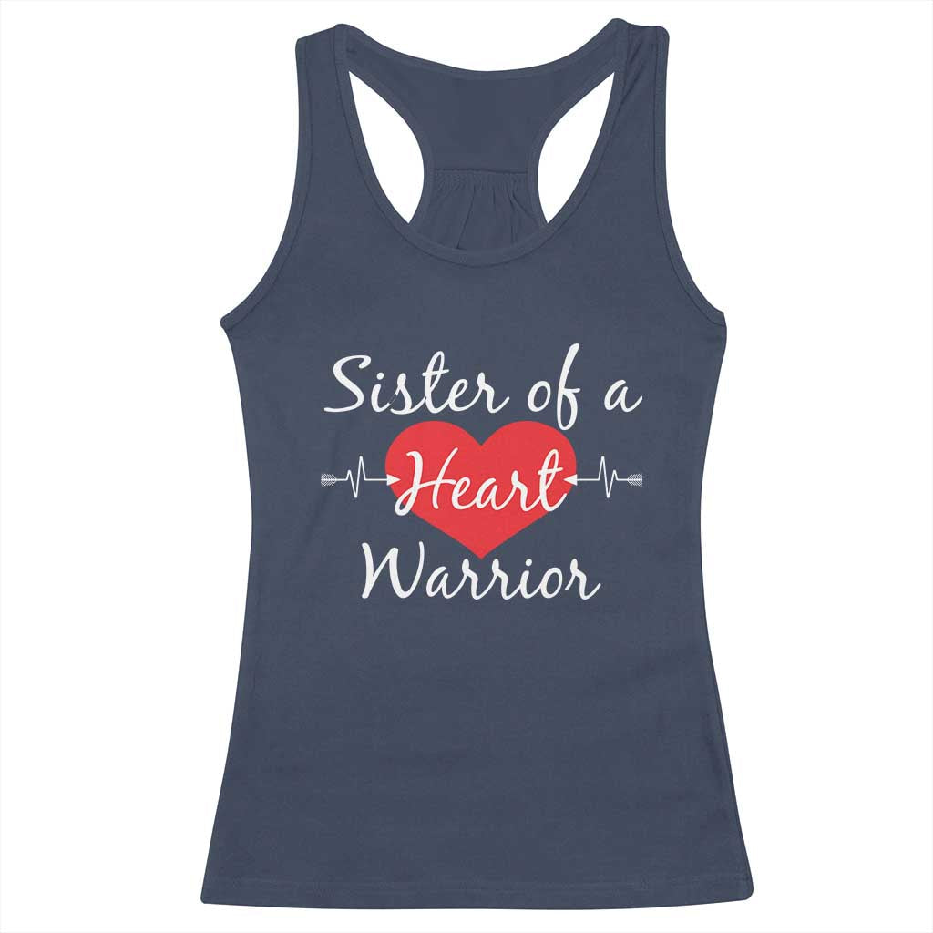 Sister Of A Heart Warrior Racerback Tank Top CHD Awareness Heart TS11 Navy Print Your Wear