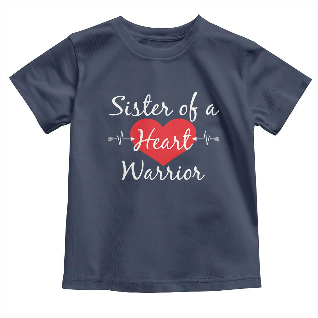 Sister Of A Heart Warrior Toddler T Shirt CHD Awareness Heart TS11 Navy Print Your Wear