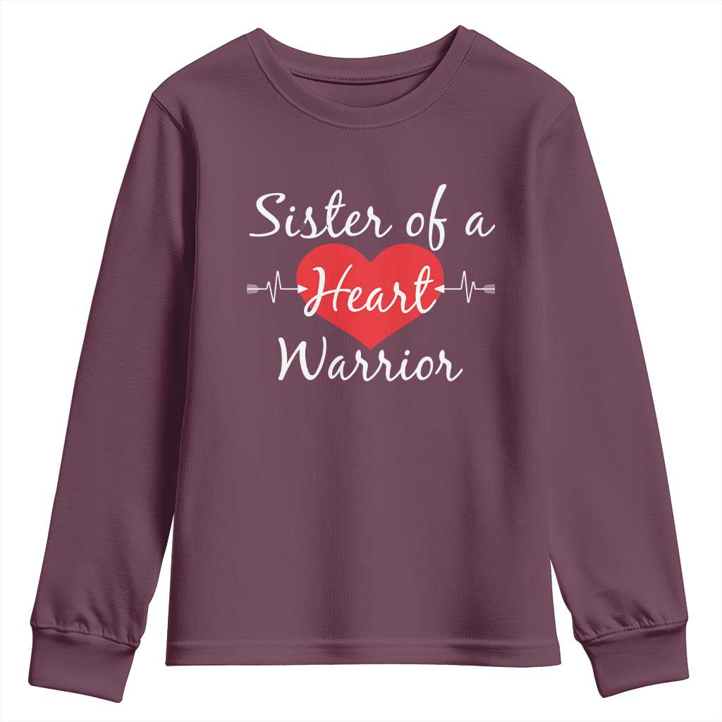 Sister Of A Heart Warrior Youth Sweatshirt CHD Awareness Heart TS11 Maroon Print Your Wear