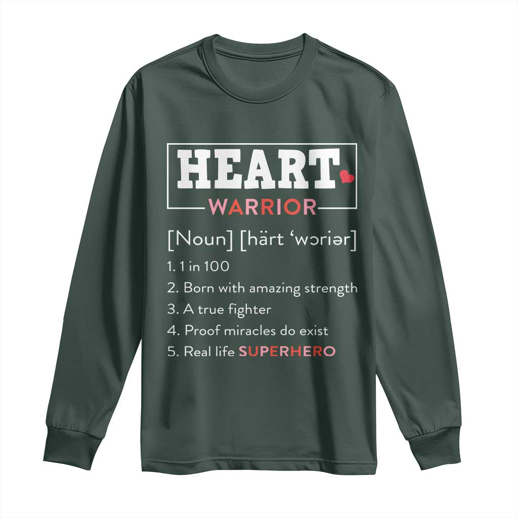 Heart Warrior Definition Long Sleeve Shirt Congenital Heart Disease CHD Awareness TS11 Dark Forest Green Print Your Wear