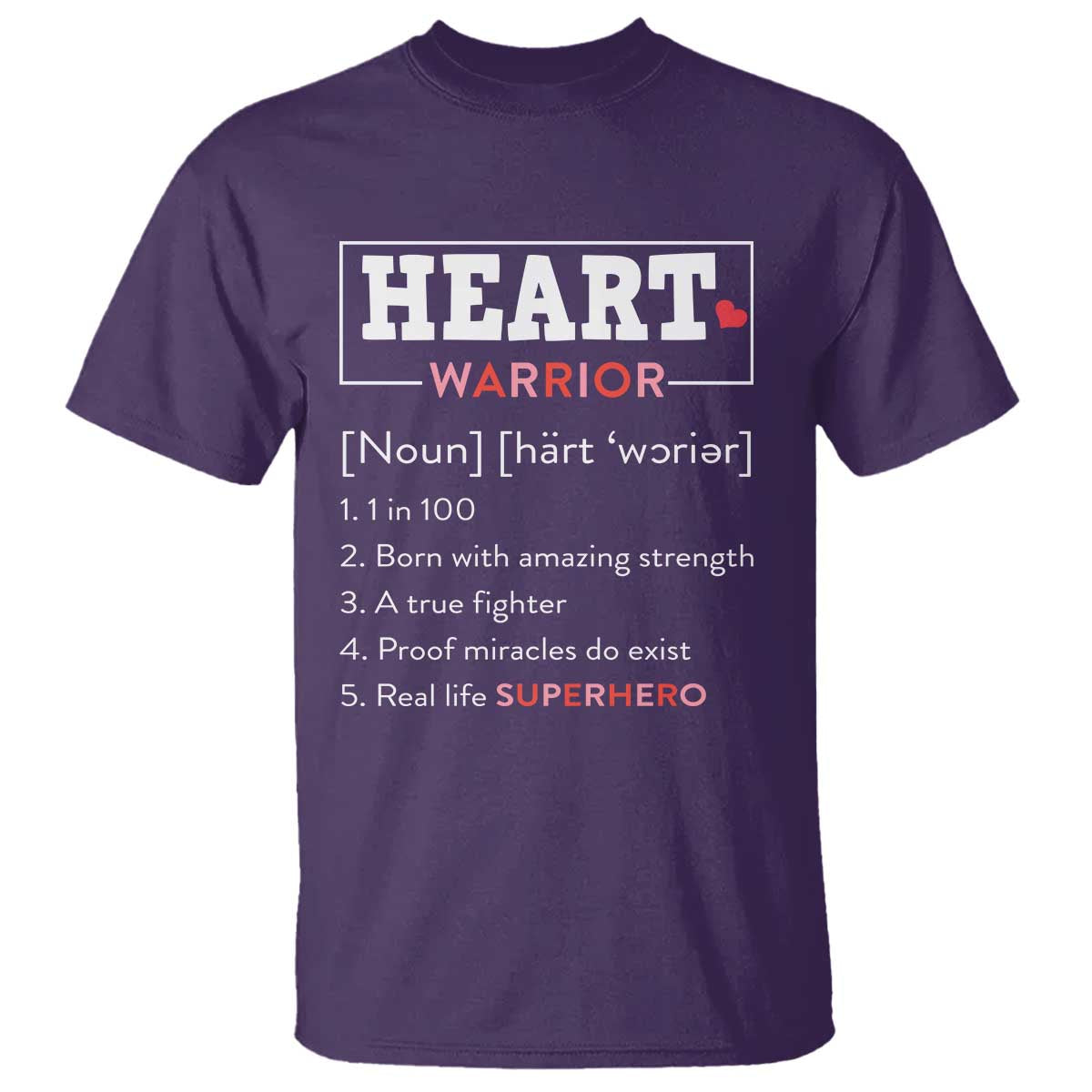 Heart Warrior Definition T Shirt Congenital Heart Disease CHD Awareness TS11 Purple Print Your Wear