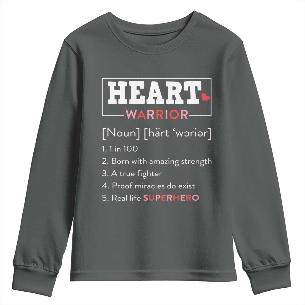 Heart Warrior Definition Youth Sweatshirt Congenital Heart Disease CHD Awareness TS11 Dark Heather Print Your Wear