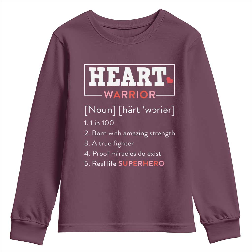 Heart Warrior Definition Youth Sweatshirt Congenital Heart Disease CHD Awareness TS11 Maroon Print Your Wear