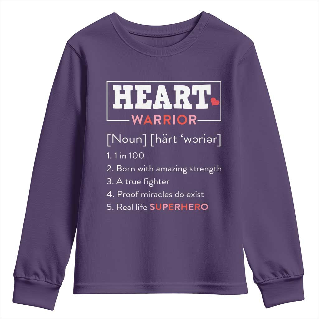 Heart Warrior Definition Youth Sweatshirt Congenital Heart Disease CHD Awareness TS11 Purple Print Your Wear