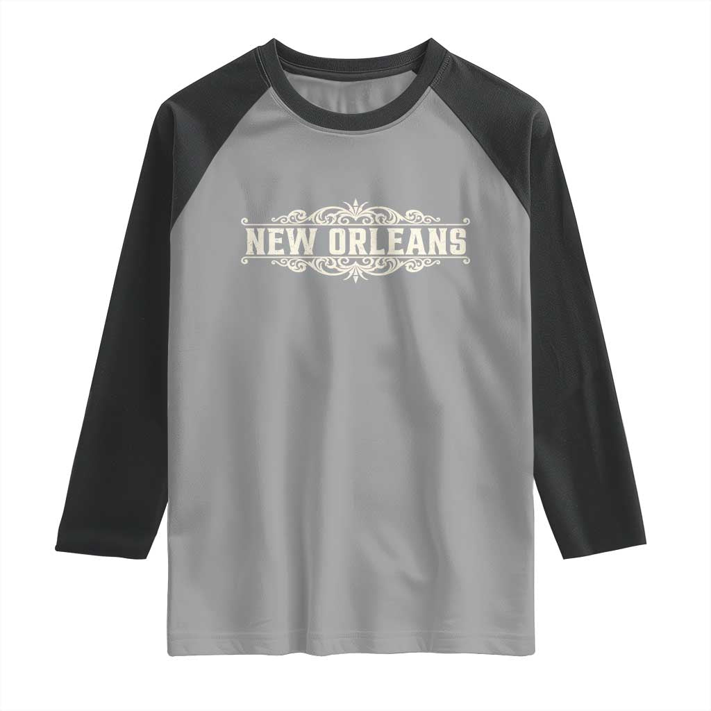 NOLA New Orleans Pride Vintage Scrollwork Raglan Shirt TS11 Sport Gray Black Print Your Wear