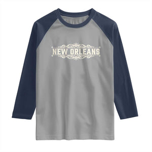 NOLA New Orleans Pride Vintage Scrollwork Raglan Shirt TS11 Sport Gray Navy Print Your Wear