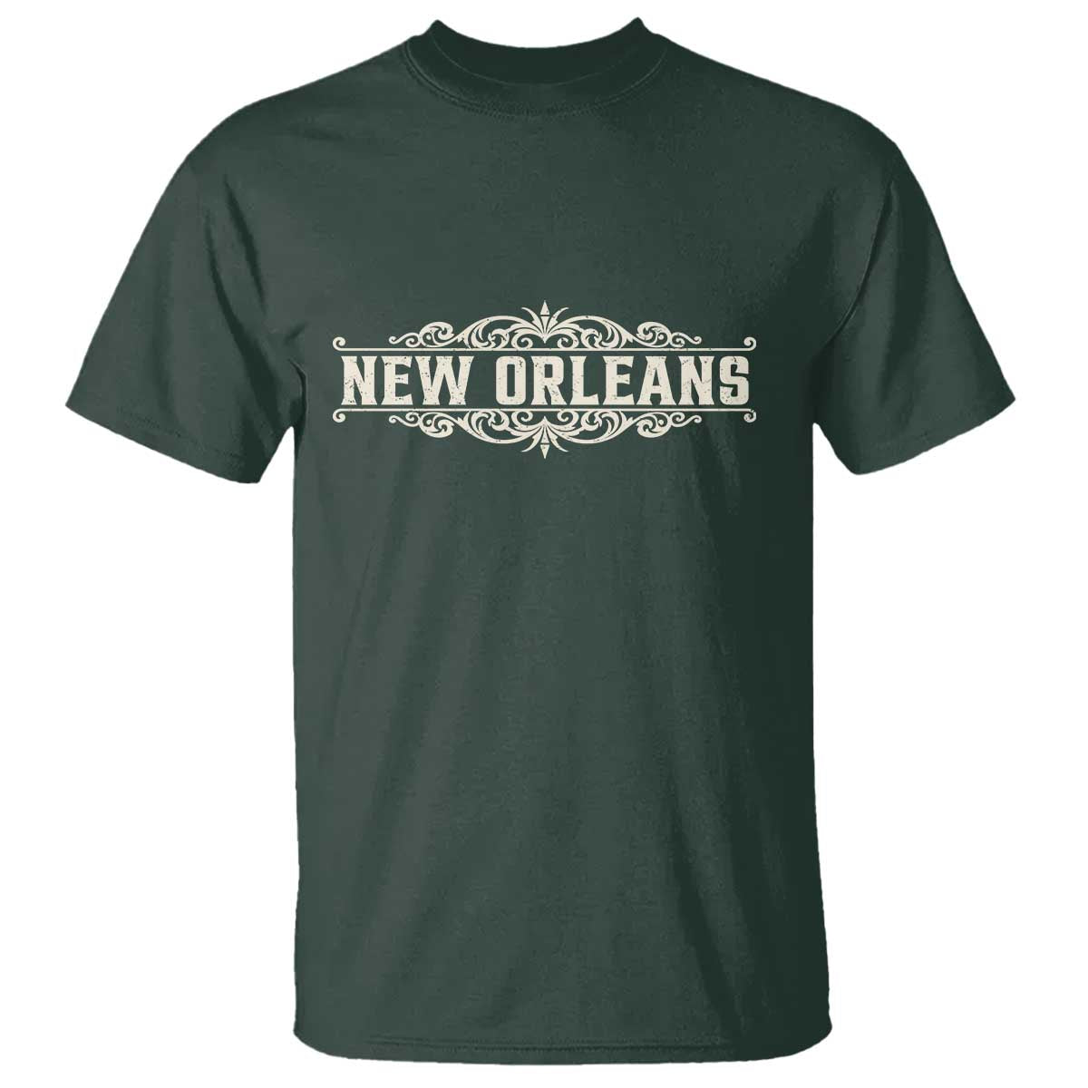 NOLA New Orleans Pride Vintage Scrollwork T Shirt TS11 Dark Forest Green Print Your Wear