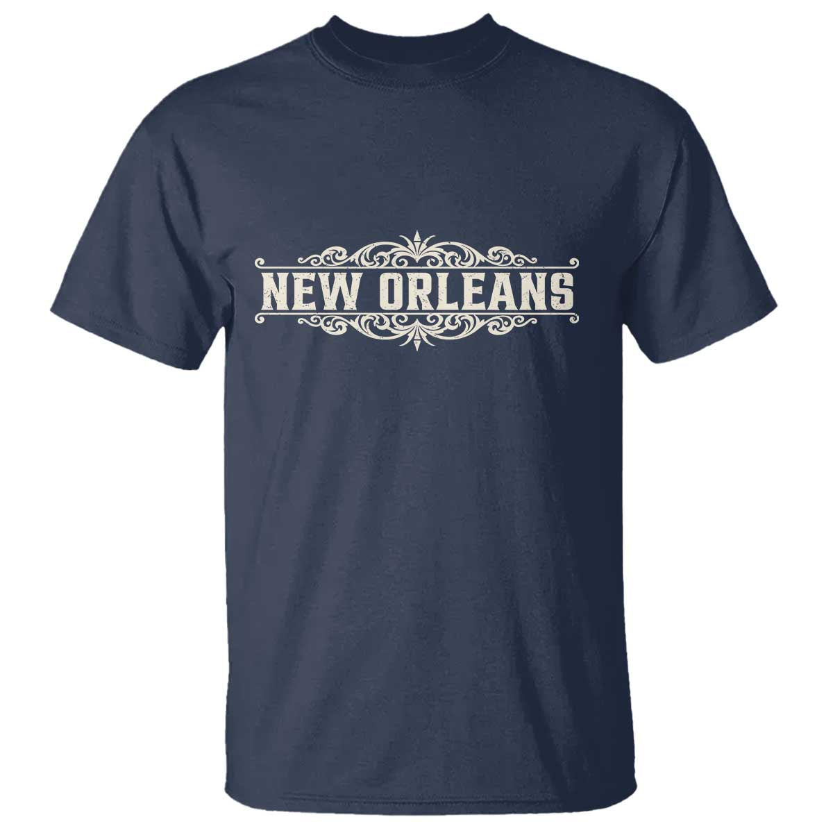 NOLA New Orleans Pride Vintage Scrollwork T Shirt TS11 Navy Print Your Wear