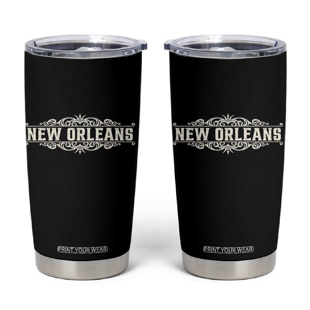 NOLA New Orleans Pride Vintage Scrollwork Tumbler Cup TS11 Black Print Your Wear