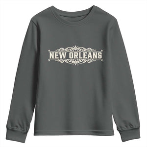 NOLA New Orleans Pride Vintage Scrollwork Youth Sweatshirt TS11 Dark Heather Print Your Wear