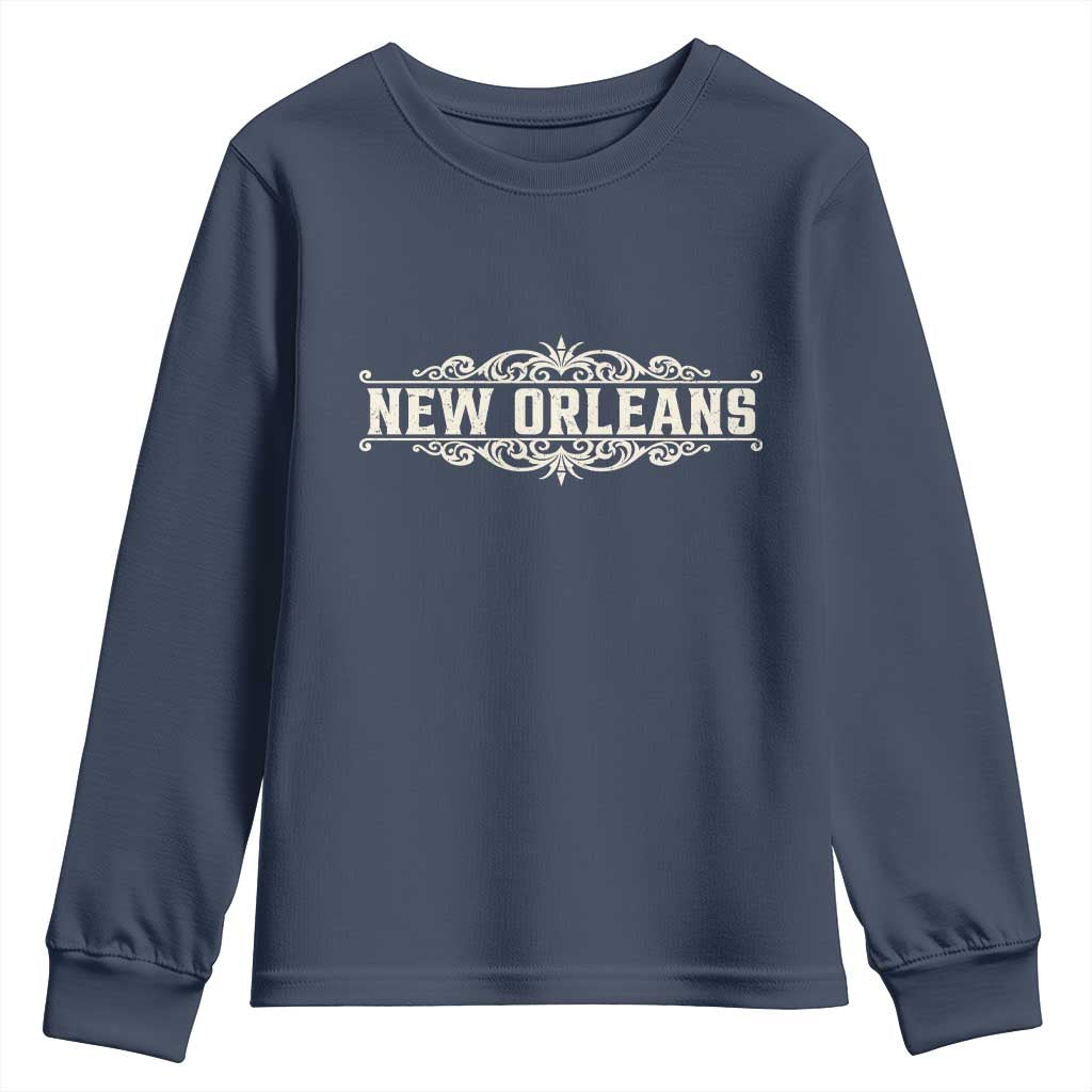 NOLA New Orleans Pride Vintage Scrollwork Youth Sweatshirt TS11 Navy Print Your Wear