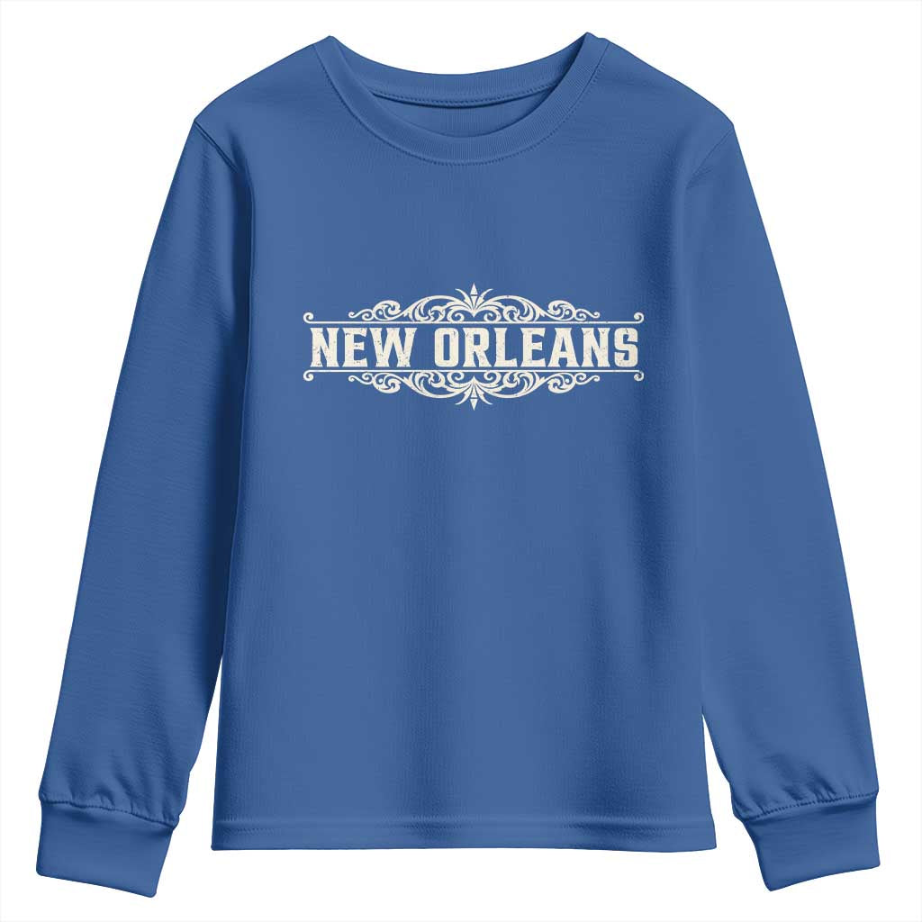 NOLA New Orleans Pride Vintage Scrollwork Youth Sweatshirt TS11 Royal Blue Print Your Wear