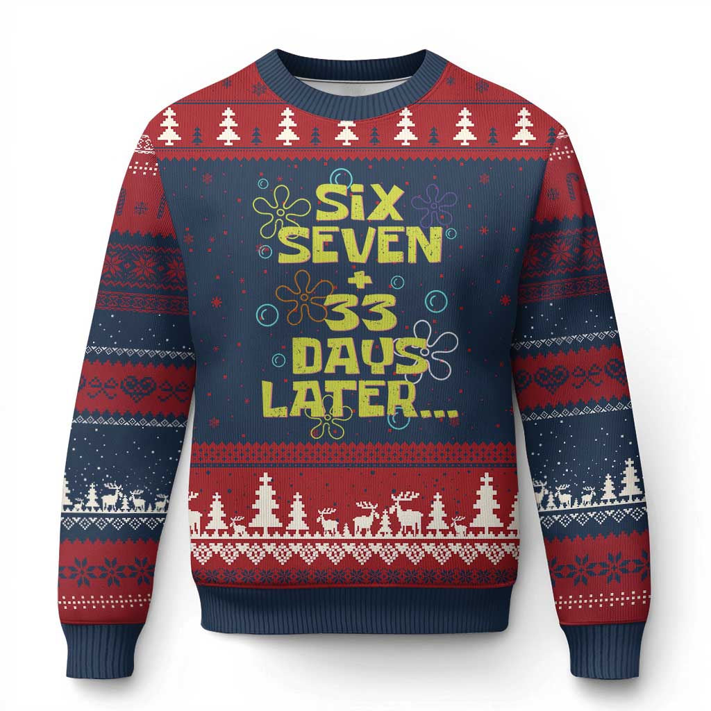 Funny 67 33 100 Days Of School Ugly Christmas Sweater 100th Day Six Seven Days Later TS11 Navy Red Print Your Wear