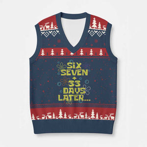 Funny 67 33 100 Days Of School V-Neck Knit Sweater Vest 100th Day Six Seven Days Later TS11 Navy Red Print Your Wear